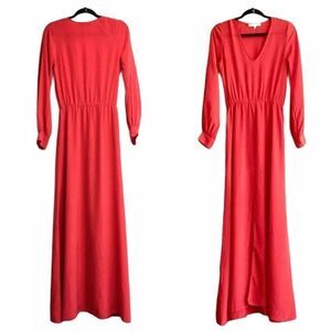 ALEXIS Silk Maxi Dress Long Sleeves V-Neck Red XS
